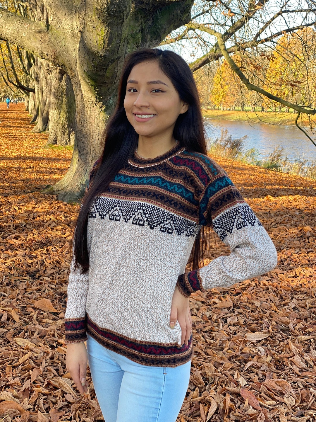 Beige Alpaca Inca Sweater, Boho Sweater, Fair and Handmade