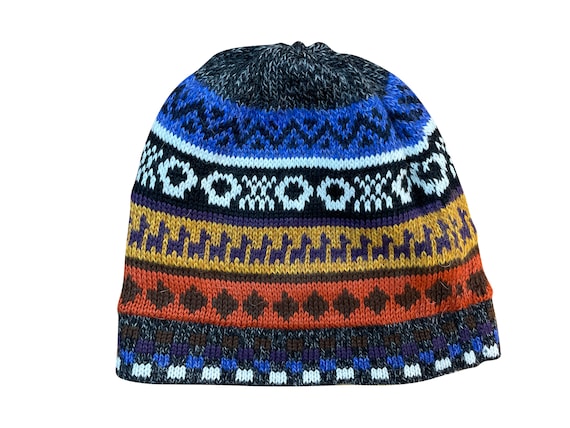 Doppelseite Alpaka Mütze aus 100 Prozent Alpaka Wolle, aus Peru, Unisex, Grau/Blau - Schwarz