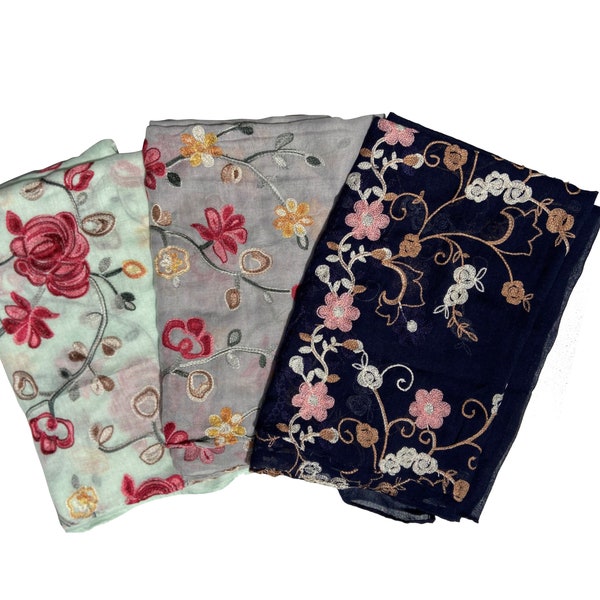 Pure Silk Cloth with Embroidered Flowers, Women’s Floral Embroidered Silk Cloth, Braided Flowers,Grey Silk with Flowers, Floral Pattern Silk