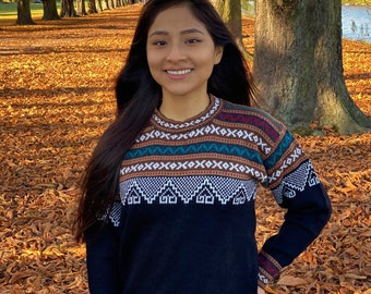 Navy Blue Alpaca Inca Sweater, Navy Blue, Genuine Alpaca Wool