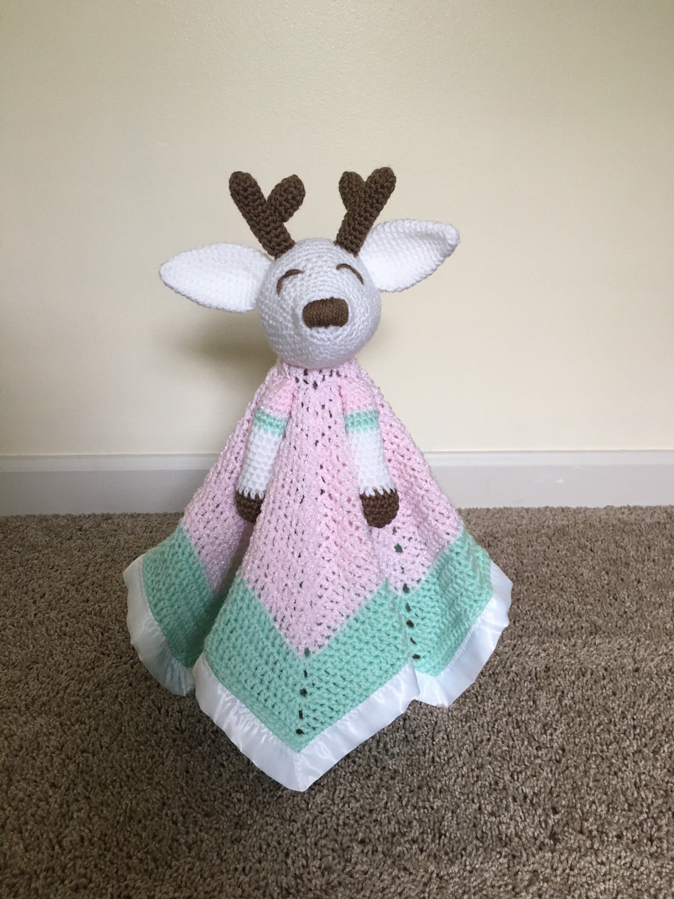 Crochet Amigurumi Deer Lovey Pink/Mint Baby Blanket Etsy