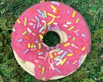 Oatmeal, Milk, & Honey Scented, Donut Shaped Bath Bomb With Sprinkles - Handmade