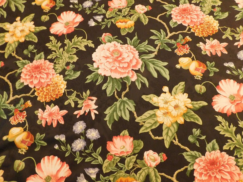 Black Floral Drapery Fabric by the Yard Item 6123 - Etsy