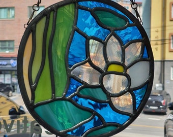 Monet Water Lily Stained Glass Panel, Handmade Window Hanging