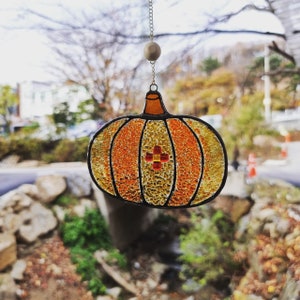 Halloween day,  halloween gift, halloween decor, Thanksgiving decoration, Stained glass pumpkin decoration, Glass fusing