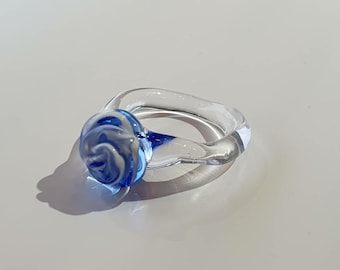 blue rose, glass jewerly, glass ring, modern simple jewelry