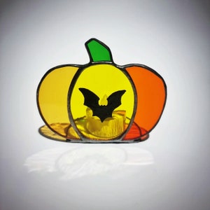 Stained glass pumpkin candle holder, Halloween Decor,Halloween candle holder