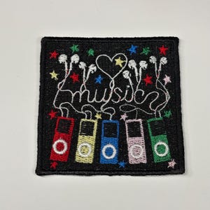 Music Y2K Music Theme Patch 3.3 Inch Vibrant Embroidered MP3 Player Design with Cursive Headphone ScriptS006