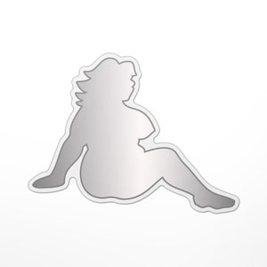 May include: A silver silhouette of a person sitting with their legs crossed.