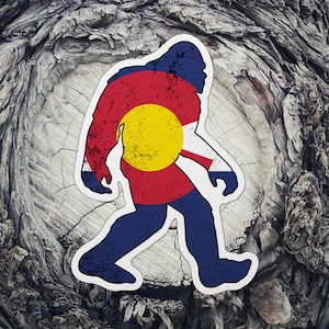 Yeti with Colorado Flag Sticker (Bigfoor, sasquatch, mythology, mythical, creature, I Believe, Unexplained)