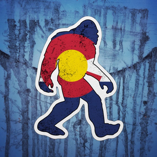 Colorado Flag Bigfoot Sticker (Yeti, sasquatch, mythology, mythical, creature, I Believe, Unexplained)