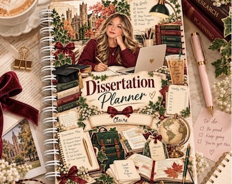 Personalised Dissertation Planner, Thesis Project Guide, University Academic Planner (A5 Notebook)