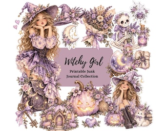 Witchy Halloween Junk Journal Printables, Witchcraft Ephemera, Gothic Scrapbook Kit, Digital Download