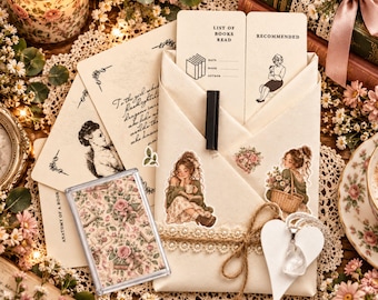 Blind Date With a Book – Botanical Romance Gift Set, Necklace, Magnet & Scrapbook Kit, Booktok Gift, Reading Gift, Wrapped Book Gift