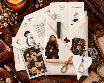 Blind Date With a Book – Dark Academia Gift Set, Necklace, Magnet & Scrapbook Kit, Blind Date Book, Reading Gift Set, Cosy Reading Gift,