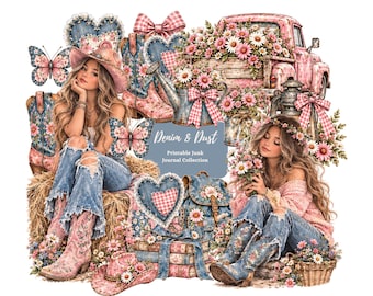 Denim & Dust Journal Printables, Cowgirl Ephemera, Pink Scrapbook Kit, Digital Download, Junk Journalling, Print From Home, Cowgirl Crafts