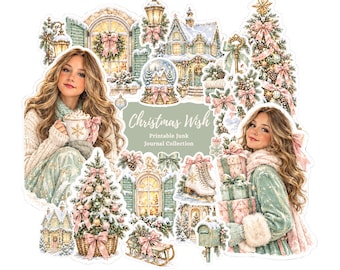 Christmas Junk Journal Printables, Vintage Christmas Ephemera, Scrapbook Kit, Digital Download