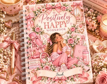 Personalised Positive Mindset Journal, Positively Happy Guided Workbook, Self Care Gift, Stationery Gift Set,  Happiness Journal