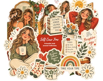 Self Care Journal Junk Journal Printables, Self Care Journey Ephemera, Vintage Scrapbook Kit, Digital Download