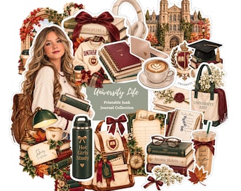 University Life  Junk Journal Printables, Academic Ephemera, Scrapbooking Kit, Printable Crafts, Print at Home (Digital Download)