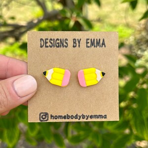 Pencil Stud Earrings, Pencil Earrings, Clay Earrings, Teacher Gifts, Gifts for Her