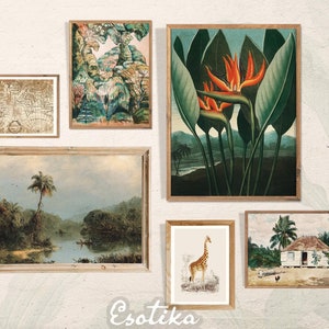 Tropische galerij muur set van 6 prints / landschap palmboom / AFDRUKBARE jungle print / botanische kunst / vintage kaart / digitale download #16