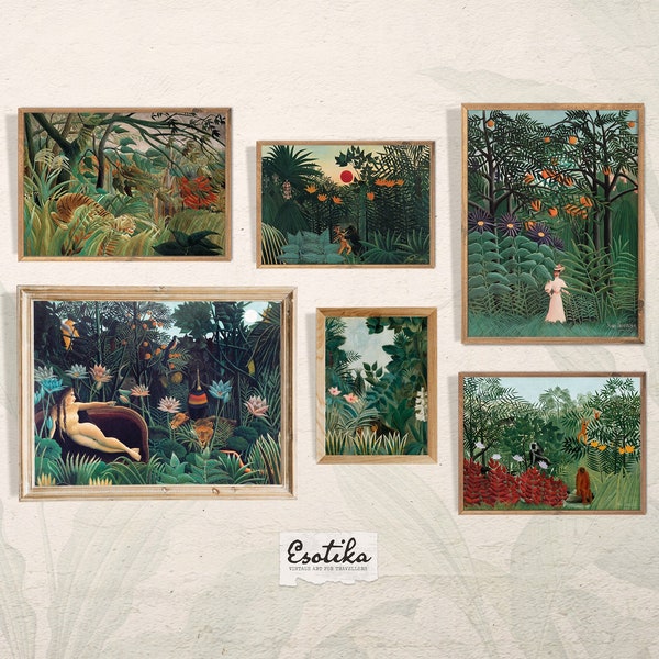 Henri Rousseau gallery wall set of 6 / Vintage jungle print / PRINTABLE dark green wall art / Tropical wall art / digital download  #27s