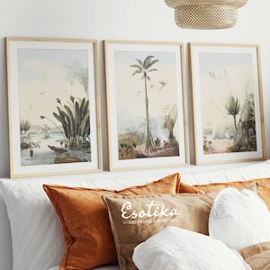 Tropical Jungle gallery wall set of 3 prints / Botanical palm tree wall art / PRINTABLE British colonial art / digital download #076s