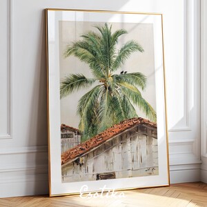 Vintage Palm tree oil painting / Tropical plant art / PRINTABLE jungle print / Beach house decor / exotic wall art / digital download #089