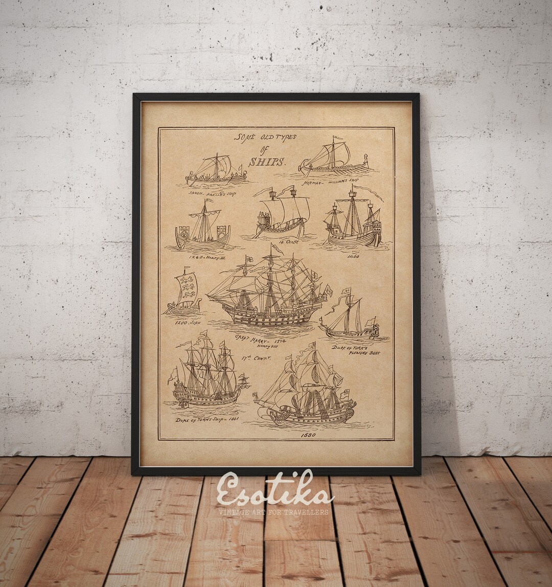 Antique Ship Drawings / PRINTABLE Vintage Coastal Art / Nautical ...