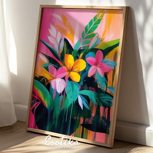 Stampa di fiori astratti / Arte di foglie tropicali / Arte murale colorata / Stampa estetica rosa / Stampa estiva STAMPABILE / Download digitale #414