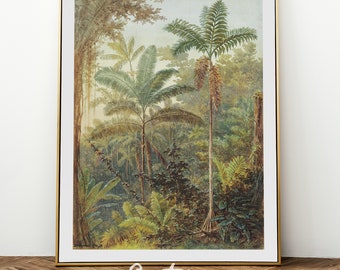 Vintage tropical art / Palm tree wall art /PRINTABLE jungle print / rainforest painting / greenery wall art / digital download #087