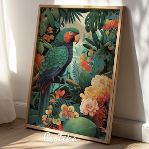 Vintage Jungle Henri Rousseau style / Modern Tropical bird art / PRINTABLE Wildlife room decor / large painting / digital download #108
