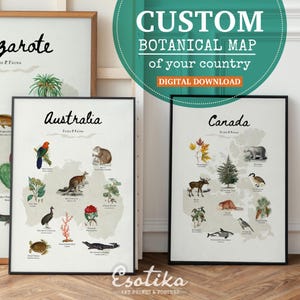 Individuelle illustrierte Landkarte / Landkarte Landkarte / Vintage Landkarte / botanische Landkarte / Vintage Landkarte / Plakat / Kunstposter
