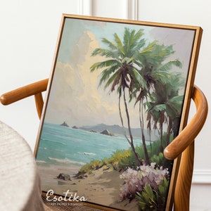 Tropisches Strand Bild / Modernes Ölgemälde / DRUCKBARE Dschungel Malerei / Sommer Küsten Kunst / Natur Landschaft / digitaler Download #215