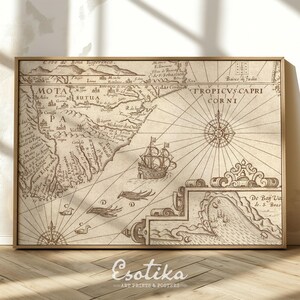Art mural de carte du monde antique / POSTER vintage / impression de carte ancienne / dessin de carte nautique / carte historique / grande carte du monde #006