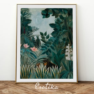 Henri Rousseau print equatorial jungle / Vintage tropical art / Printed POSTER / Dark green wall art / greenery rainforest wall art #082