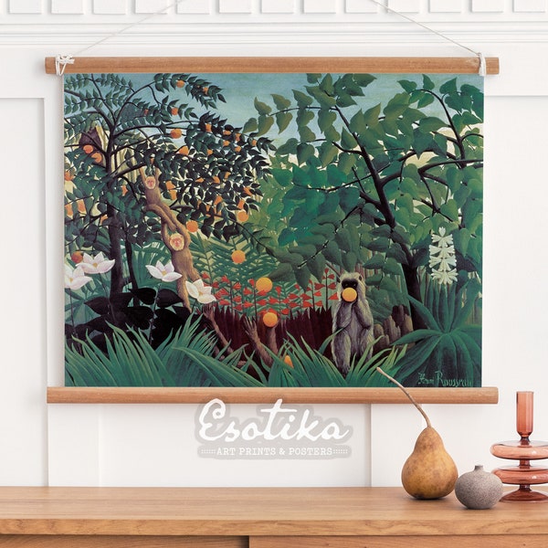 Henri Rousseau green jungle print / PRINTABLE Vintage tropical art / landscape painting / monkey print / digital download art #257