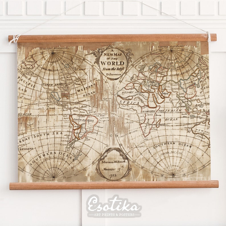 Vintage Nautical Map Antique Drawing / Sepia Map Wall Art / PRINTABLE Brown Vintage Map / Large ...