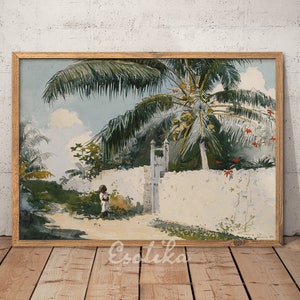 Tropische grüne Dschungel Malerei / Palmen Garten Aquarell Gemälde / Vintage Strandlandschaft DRUCKBAR / digitaler Download #283