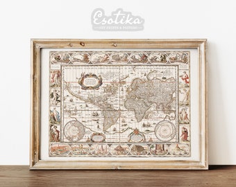 Old world map print / vintage nautical map / Large wall art / Historical map poster / PRINTABLE traveller gifts / digital download #005