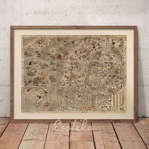 Grande carte du monde nautique / art mural vintage carte ancienne / cadeau pour voyageur / impression d'art maritime antique imprimable / téléchargement numérique #114