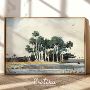 Palm Trees landscape Watercolor Painting / Vintage art print / PRINTABLE Tropical beach print / jungle wall art / digital download #282
