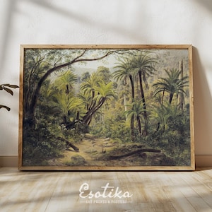 Jungle landscape print / Vintage rainforest wall art / tropical home decor / Botanical print / Greenery wall art / digital download #129