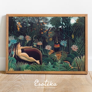 Henri Rousseau Tropischer Wald Gemälde / Vintage Dschungel Landschaft / Wald Malerei grün / Wald Kunst grün #081b