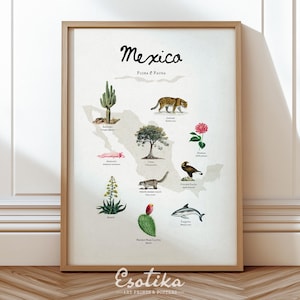 Mexico state map print / airbnb wall art / botanical city map / vintage animal print / PRINTABLE travel gift / tropical room decor #396