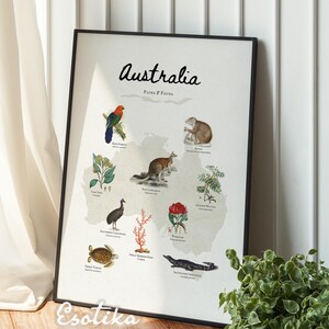 Australien Landkarte Poster / tropische Karte / Botanisches Poster / Vintage Reise Geschenk / Natur Geschenk #375