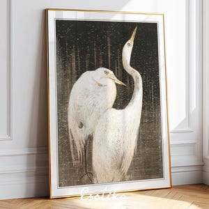 Vintage bird print / Neutral wall art / Heron antique drawing / rustic black and white print / crane wall art / PRINTED poster #339