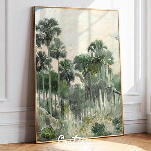 Tropical forest watercolor painting / green jungle print / Palm tree wall art / Vintage PRINTABLE rainforest art / digital download #284