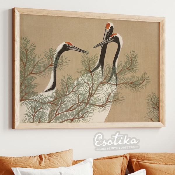 Tropical bird oil painting / Botanical crane wall art / Vintage brown art / PRINTABLE wildlife room decor  / digital download #277